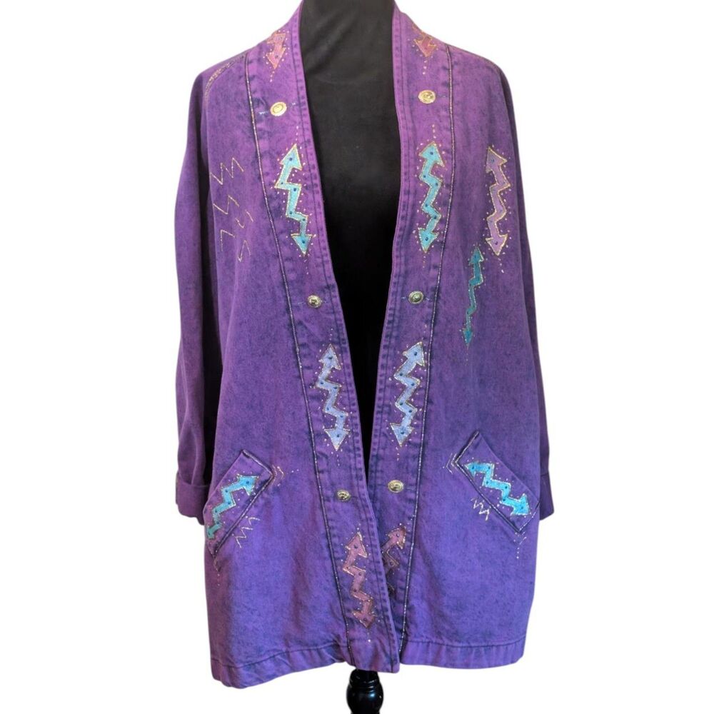 Vintage Design Modes By Jeri Denim Kimono Jacket Purple Acid Wash Southwestern